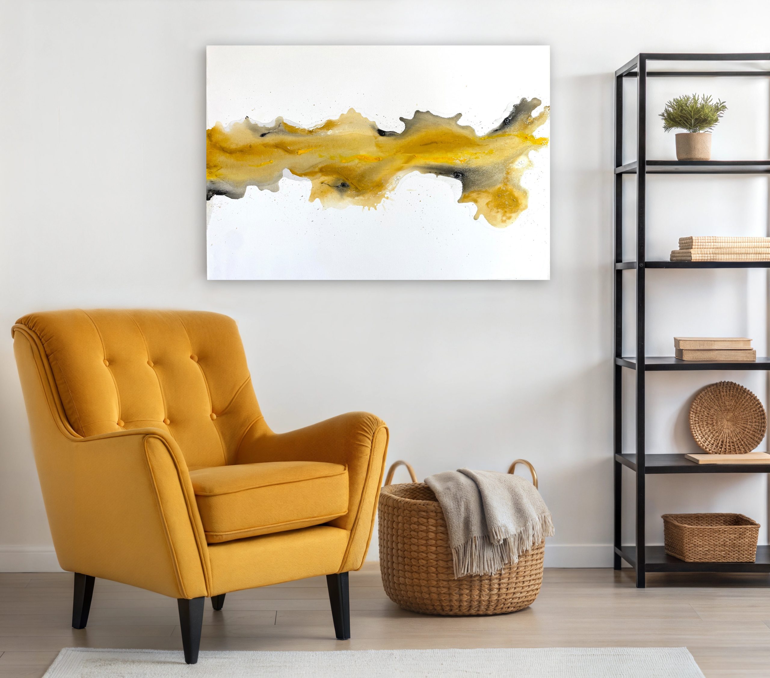 Mustard Abstract Flow- Watercolour